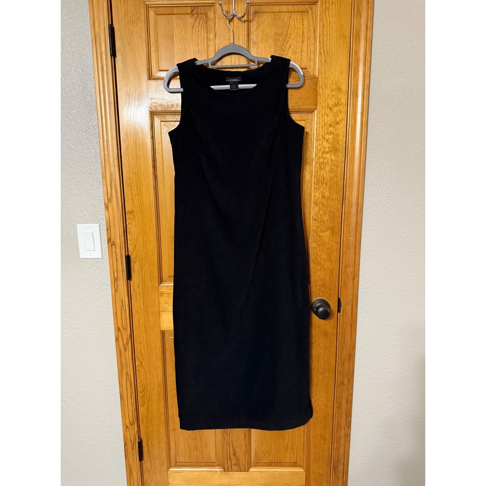 Vintage T & Company Black Sleeveless Sheath Dress Midi Side Slits Size 10